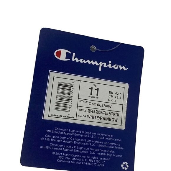 CHAMPION Super Slide Split Script White Rainbow Womens Slide Sandals 10 or 11 - Picture 10 of 10